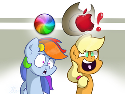 Size: 806x608 | Tagged: safe, artist:trace-101, applejack, rainbow dash, pegasus, pony, g4, bust, duo, mac os, open mouth