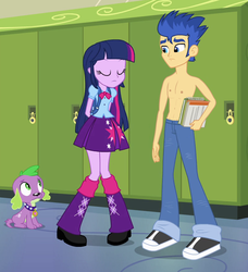 Size: 807x886 | Tagged: safe, edit, edited screencap, screencap, flash sentry, spike, twilight sparkle, dog, equestria girls, g4, my little pony equestria girls, /mlp/, clothes, female, jeans, partial nudity edit, solo, spike the dog, topless, topless edit