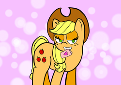 Size: 1000x700 | Tagged: safe, artist:turag, applejack, g4, female, mouth hold, solo, valentine