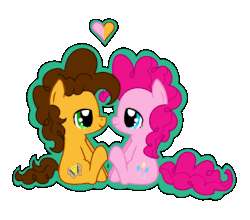 Size: 545x480 | Tagged: safe, artist:littlecloudie, cheese sandwich, pinkie pie, g4, animated, blinking, cute, eye contact, female, floating, heart, male, ship:cheesepie, shipping, simple background, sitting, smiling, straight, transparent background