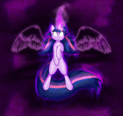 Size: 1043x984 | Tagged: safe, artist:daikaluff, twilight sparkle, alicorn, pony, g4, artificial wings, augmented, female, glowing eyes, magic, magic wings, mare, solo, twilight sparkle (alicorn), wings