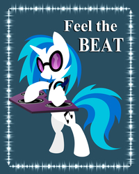 Size: 740x925 | Tagged: safe, artist:cyle, part of a set, dj pon-3, vinyl scratch, pony, g4, bipedal, female, poster, solo