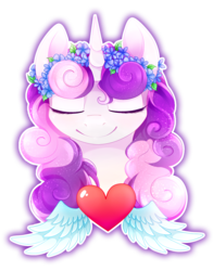 Size: 857x1092 | Tagged: safe, artist:twistedmindbrony, sweetie belle, pony, unicorn, g4, bust, eyes closed, female, floral head wreath, horn, simple background, solo, transparent background