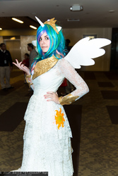 Size: 1365x2048 | Tagged: safe, artist:angry-moth-noises, artist:dtjaaaam, princess celestia, human, g4, 2014, clothes, convention, cosplay, dress, irl, irl human, photo, sakura con, solo