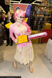 Size: 1365x2048 | Tagged: artist needed, safe, fluttershy, human, .mov, shed.mov, g4, 2014, blood, chainsaw, convention, cosplay, glasses, irl, irl human, photo, sakura con, solo