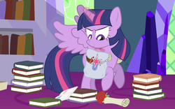 Size: 1200x750 | Tagged: safe, artist:dm29, twilight sparkle, alicorn, pony, g4, apple, book, bookhorse, female, magic, mare, packing, saddle bag, scroll, solo, twilight sparkle (alicorn), twilight's castle