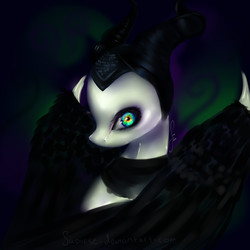 Size: 2000x2000 | Tagged: safe, artist:saoiirse, pony, bright eyed, crossover, dark, eyelashes, high res, horns, maleficent, ponified, portrait, profile, solo