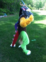 Size: 478x640 | Tagged: safe, artist:skittle-folf, discord, human, g4, cosplay, fursuit, irl, irl human, photo, solo