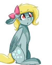 Size: 200x250 | Tagged: safe, artist:pinkiepiestyle, derpy hooves, pegasus, pony, g4, :o, alternate hairstyle, animated, blinking, blushing, bow, cute, derpabetes, eyes closed, female, floppy ears, mare, ribbon, sitting, smiling, solo
