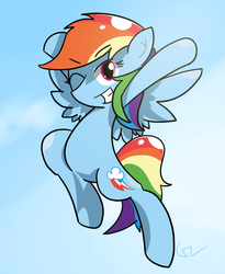 Size: 600x733 | Tagged: safe, artist:gnworkplace, rainbow dash, g4, female, grin, smiling, solo, wink