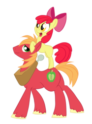Size: 1321x1769 | Tagged: safe, artist:so-cashi, apple bloom, big macintosh, earth pony, pony, g4, apple bloom riding big macintosh, brother and sister, family, male, piggyback ride, ponies riding ponies, riding, stallion