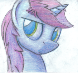 Size: 2631x2480 | Tagged: safe, artist:aemuhn, oc, oc only, oc:gyro tech, pony, unicorn, colored pencil drawing, high res, male, portrait, solo, stallion, traditional art