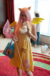 Size: 2848x4288 | Tagged: safe, artist:wirthfotos, angel bunny, fluttershy, human, g4, butterfly net, cosplay, irl, irl human, photo, plushie, solo