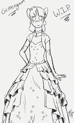 Size: 1156x1920 | Tagged: safe, artist:overkenzie, snails, anthro, g4, clothes, crossdressing, cute, dress, glitter shell, monochrome, necklace, sketch, solo, wip