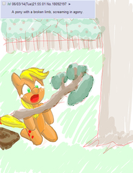 Size: 510x660 | Tagged: safe, artist:redanon, applejack, g4, /mlp/, 4chan, drawthread, female, pun, requested art, screaming, solo, visual pun