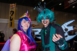 Size: 2785x1852 | Tagged: artist needed, safe, queen chrysalis, twilight sparkle, human, g4, 2014, convention, cosplay, irl, irl human, king metamorphosis, london mcm expo, photo, rule 63, twilight sparkle (alicorn)