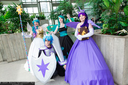 Size: 2048x1365 | Tagged: safe, princess celestia, queen chrysalis, shining armor, twilight sparkle, human, g4, cosplay, irl, irl human, photo, twilight sparkle (alicorn)