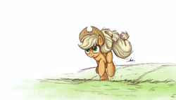 Size: 2500x1432 | Tagged: safe, artist:ncmares, applejack, earth pony, pony, g4, female, grass, running, solo