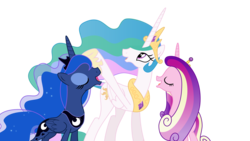 Size: 2681x1508 | Tagged: safe, artist:kaylathehedgehog, princess cadance, princess celestia, princess luna, alicorn, pony, g4, twilight's kingdom, alicorn triarchy, concave belly, open mouth, simple background, singing, slender, thin, transparent background, trio, vector, you'll play your part