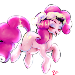 Size: 1000x1000 | Tagged: safe, artist:tomatobre, pinkie pie, g4, eyes closed, female, floral head wreath, flower, solo