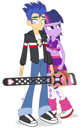 Size: 990x1500 | Tagged: safe, artist:dm29, flash sentry, twilight sparkle, equestria girls, g4, chainsaw, clothes, duo, female, juliet starling, lollipop chainsaw, male, ship:flashlight, shipping, simple background, straight, transparent background, voice actor joke
