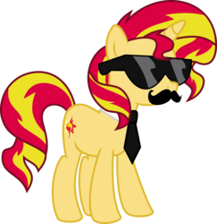 Size: 8695x8934 | Tagged: safe, artist:elsia-pony, sunset shimmer, pony, unicorn, g4, .svg available, absurd resolution, disguise, female, moustache, necktie, simple background, solo, sunglasses, svg, transparent background, vector