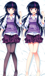 Size: 700x1175 | Tagged: safe, artist:re_ghotion, twilight sparkle, human, g4, barefoot, bed, blushing, body pillow, body pillow design, clothes, feet, female, humanized, miniskirt, nervous, open mouth, pantyhose, school uniform, schoolgirl, shirt, skirt, smiling, solo, tights, vest