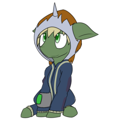Size: 1280x1315 | Tagged: safe, artist:erthilo, oc, oc only, oc:murky, fallout equestria, fallout equestria: murky number seven, clothes, hoodie, onesie, solo