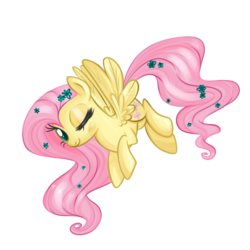 Size: 900x900 | Tagged: dead source, safe, artist:moonichi, fluttershy, pegasus, pony, g4, female, flower in hair, looking at you, simple background, solo, transparent background, wink