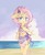 Size: 600x728 | Tagged: safe, artist:toki, fluttershy, pegasus, pony, g4, alternate hairstyle, beach, bikini, bipedal, clothes, female, mare, solo, swimsuit