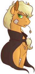 Size: 379x801 | Tagged: safe, artist:flower-power-love, applejack, earth pony, pony, g4, bandage, cape, clothes, cross, cross necklace, crucifix, ear piercing, earring, female, hunterjack, mare, piercing, simple background, solo, transparent background