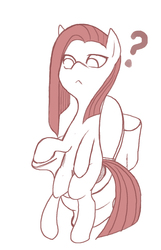 Size: 1025x1589 | Tagged: safe, artist:sd, pinkie pie, g4, but why, female, monochrome, pinkamena diane pie, pixiv, pushing, question mark, sitting on toilet, solo, toilet