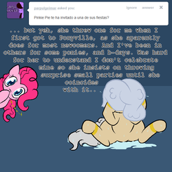 Size: 666x666 | Tagged: safe, artist:shenhibiki, pinkie pie, oc, oc:shenhibiki, g4, ask, spanish, tumblr