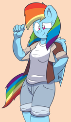 Size: 875x1500 | Tagged: safe, artist:cooper, rainbow dash, anthro, g4, clothes, female, shorts, solo