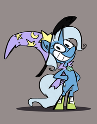 Size: 454x580 | Tagged: dead source, safe, artist:fauxsquared, trixie, pony, unicorn, g4, crossover, female, grin, mare, parody, solo, style emulation, wander over yonder