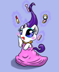 Size: 569x700 | Tagged: safe, artist:violetmagician, rarity, g4, clothes, dress, female, filly, lipstick, makeup, solo