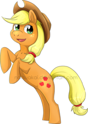 Size: 565x800 | Tagged: safe, artist:natsuakai, applejack, g4, female, rearing, simple background, solo, transparent, transparent background, watermark