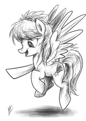 Size: 2508x3541 | Tagged: safe, artist:navigatoralligator, cloudchaser, g4, female, grayscale, high res, monochrome, simple background, solo