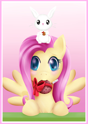 Size: 924x1302 | Tagged: safe, artist:inkatra, angel bunny, fluttershy, g4, cookie, mouth hold