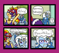 Size: 1338x1208 | Tagged: safe, artist:oneovertwo, sunset shimmer, trixie, comic:trixie enemy of, comic:trixie enemy of a rare situation, equestria girls, g4, comic, luchador