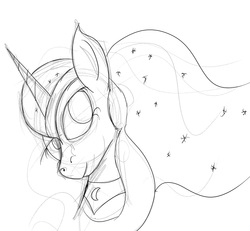 Size: 885x819 | Tagged: safe, artist:irwin, princess luna, alicorn, pony, g4, female, monochrome, sketch, solo