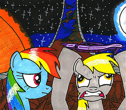 Size: 579x504 | Tagged: safe, artist:urbancowboy117, derpy hooves, rainbow dash, pegasus, pony, g4, female, halo (series), mare, wat