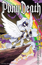 Size: 288x446 | Tagged: safe, artist:tony fleecs, pegasus, pony, armor, blackletter, cover, lady death, mask, ponified, rainbow, solo, white hair