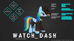 Size: 1920x1080 | Tagged: safe, artist:djthunderbolt, rainbow dash, g4, aiden pearce, cosplay, crossover, female, solo, wallpaper, watch dogs