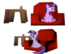 Size: 960x735 | Tagged: safe, twilight sparkle, g4, 3d, blender, chair, cup, female, low poly, solo, table