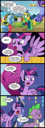 Size: 713x2000 | Tagged: safe, artist:madmax, spike, twilight sparkle, oc, alicorn, pony, g4, angry, camera, comic, eating, female, funny, hilarious in hindsight, magic, mare, tour guide, tourist, twilight sparkle (alicorn), twilight's castle