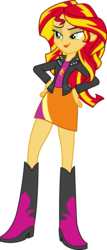Size: 3517x8192 | Tagged: safe, artist:mewtwo-ex, sunset shimmer, equestria girls, g4, .ai available, absurd resolution, boots, clothes, female, hand on hip, open mouth, simple background, skirt, solo, transparent background, vector