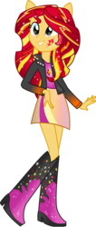Size: 3000x7050 | Tagged: safe, artist:theshadowstone, sunset shimmer, equestria girls, g4, boots, clothes, female, high heel boots, jacket, leather jacket, ponied up, pony ears, rainbow power, rainbow power-ified, simple background, skirt, solo, transparent background, vector