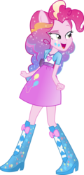 Size: 3108x6500 | Tagged: dead source, safe, artist:theshadowstone, pinkie pie, human, equestria girls, g4, balloon, boots, clothes, female, high heel boots, ponied up, rainbow power, rainbow power-ified, simple background, skirt, solo, sparkles, transparent background, vector