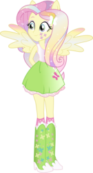 Size: 3519x6500 | Tagged: safe, artist:theshadowstone, fluttershy, equestria girls, g4, clothes, colored wings, cutie mark on clothes, cutie mark on human, female, fluttershy's skirt, gradient wings, humanized, multicolored wings, ponied up, rainbow power, rainbow wings, simple background, skirt, solo, transparent background, vector, winged humanization, wings